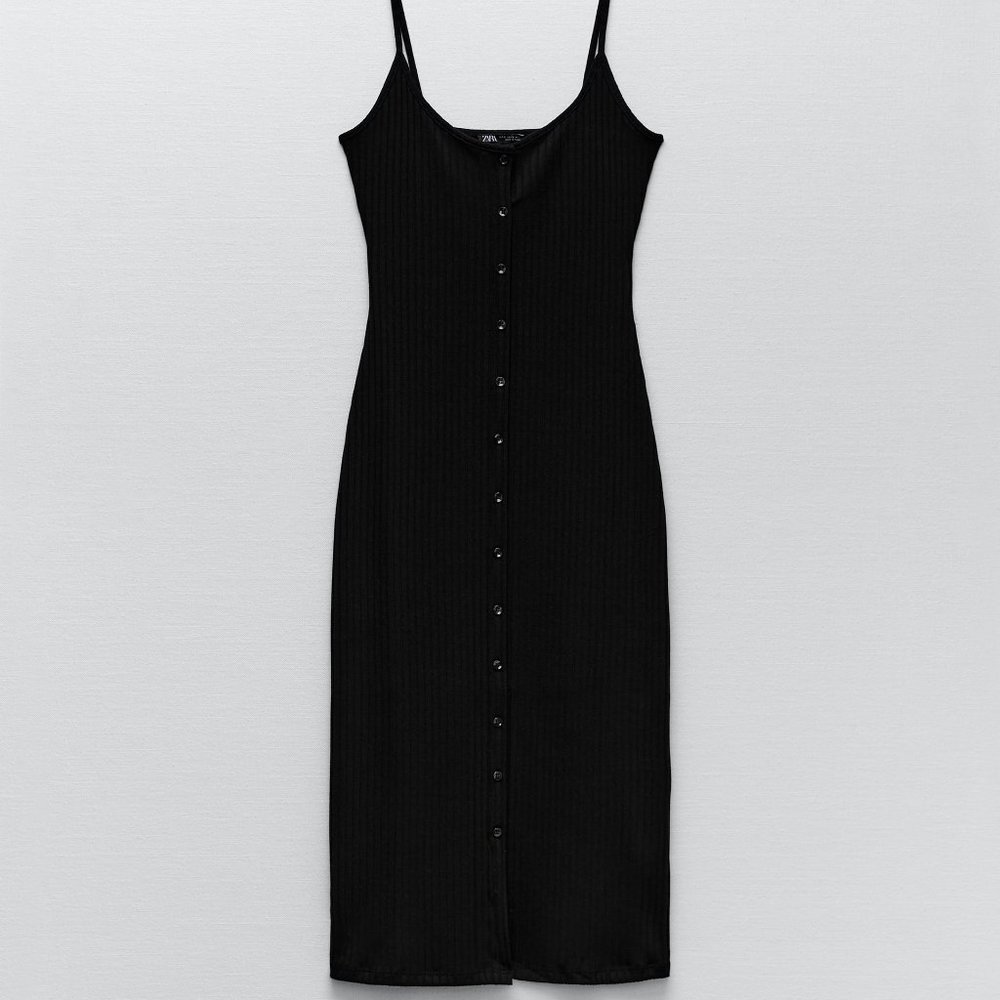 ZARA Black Ribbed Midi Dress